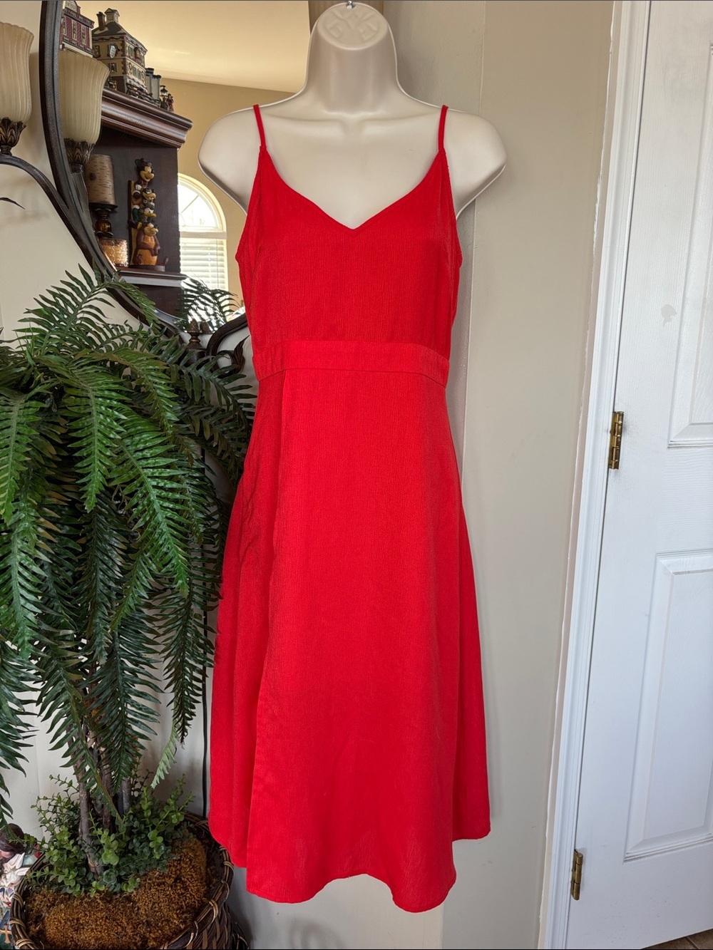 The Room Red Spaghetti Strap A-Line Midi Dress Wedding Formal Adjustable Straps